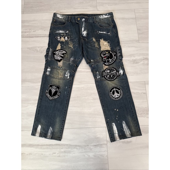 Sosoo Other - Sosoo Jeans Mens 38x30 Blue Denim Stretch Embroidered Logo Straight Streetwear